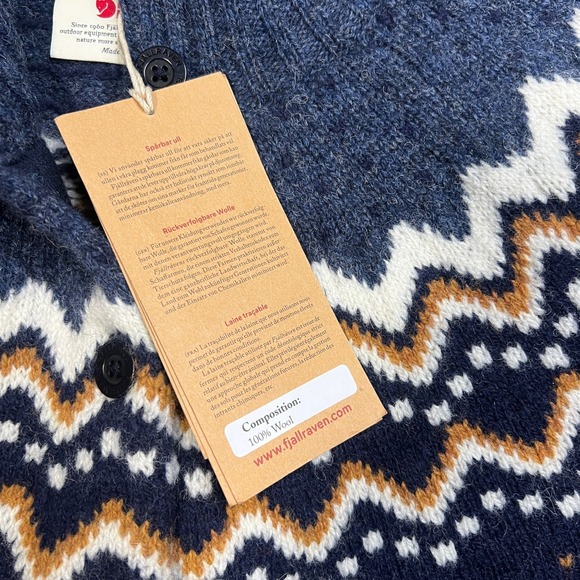 NWT Fjallraven Ovik Knit Cardigan Women's Small Navy Wool Nordic Sweater F89941 - Picture 15 of 16